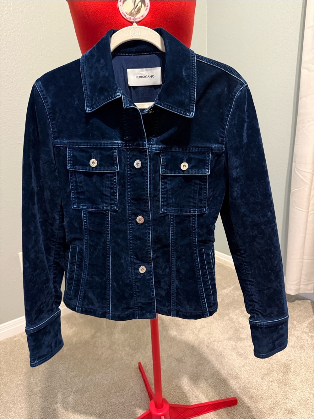 Salvatore Ferragamo Men's Deep Navy Velvet Shirt Jacket